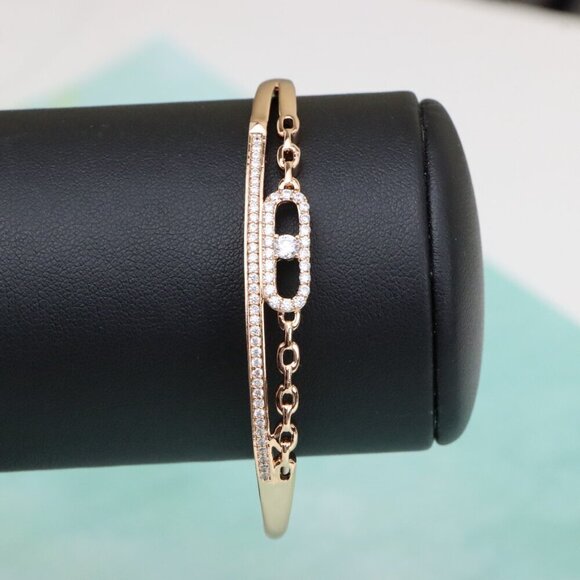 Elegant Chain Link Rose Gold Bangle with Pave Stone Center, XPBL0446 - Picture 8 of 11